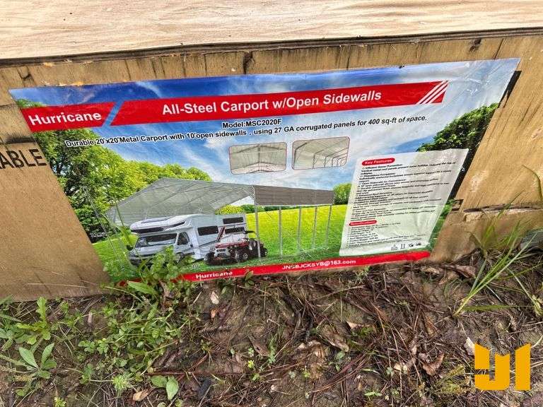 UNUSED HURRICANE MSC2020F 20 FT X 20 FT STEEL CARPORT W/ OPEN SIDEWALLS