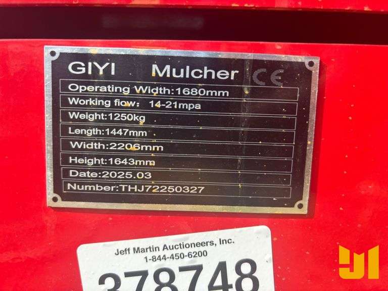 UNUSED 2025 GIYI GY-72 HYDRAULIC MULCHER SN: THJ72250327