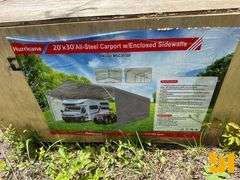 UNUSED HURRICANE MSC2030F 20 FT X 30 FT  STEEL CARPORT W/ ENCLOSED SIDEWALLS