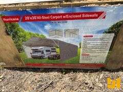 UNUSED HURRICANE MSC2030F 20 FT X 30 FT  STEEL CARPORT W/ ENCLOSED SIDEWALLS