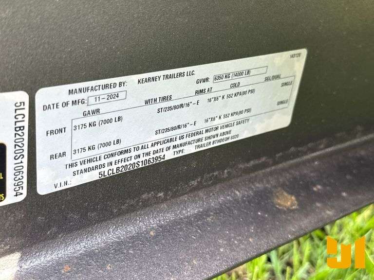 2025 KEARNEY TRAILER LLC EQUIPMENT TRAILER 6'6"X16' VIN: 5LCLB2020S1063954