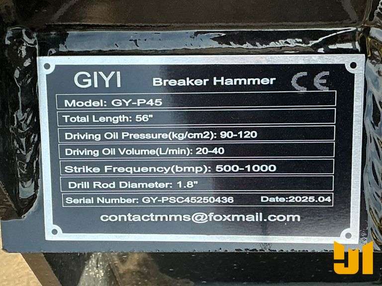 UNUSED 2025 GIYI GYP45 BREAKER HAMMER SN: PSC45250436