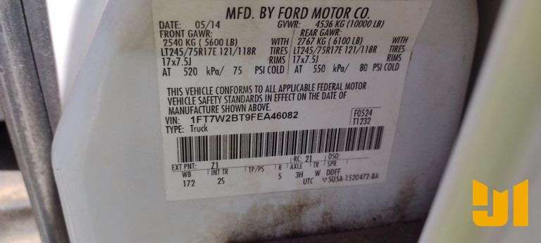 2015 FORD F-250XL SD CREW CAB 4X4 PICKUP VIN: 1FT7W2BT9FEA46082