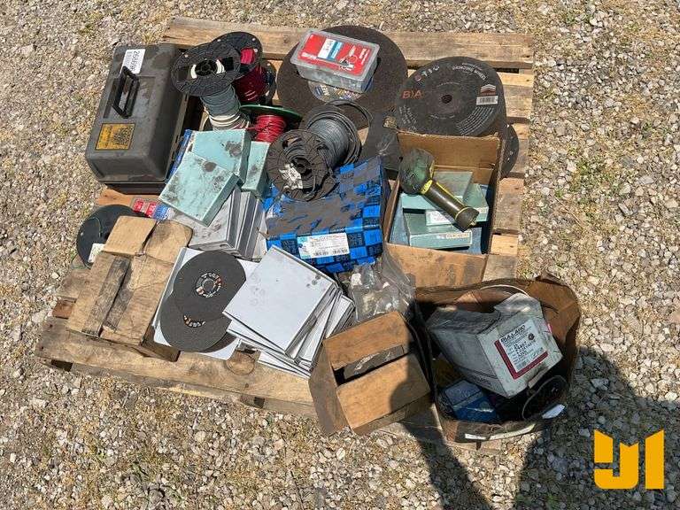 TOOL BOX, ELECTRIC WIRE, GRINDER WHEELS, SCANNER AND BOLTS