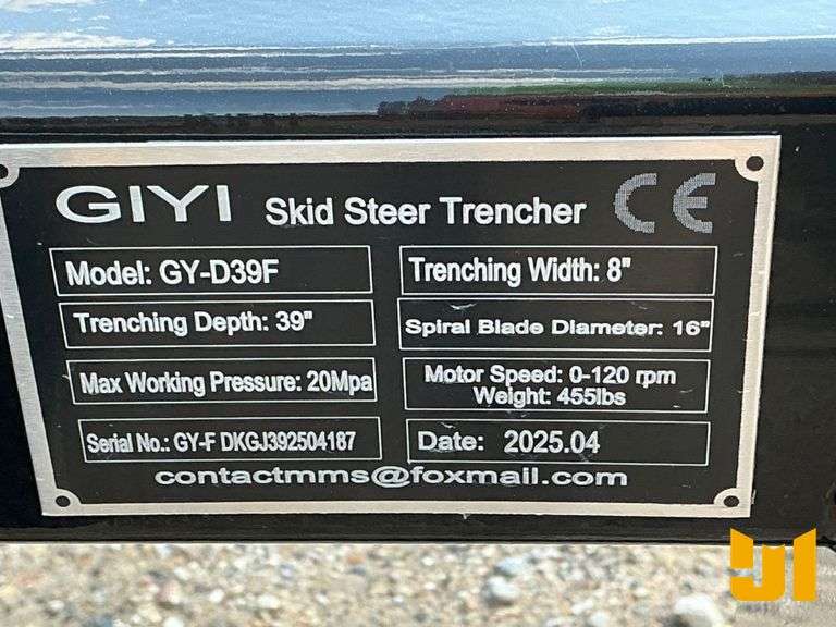 UNUSED 2025 GIYI GYD39F HYDRAULIC TRENCHER 39 INCH SN: DKGJ392504187