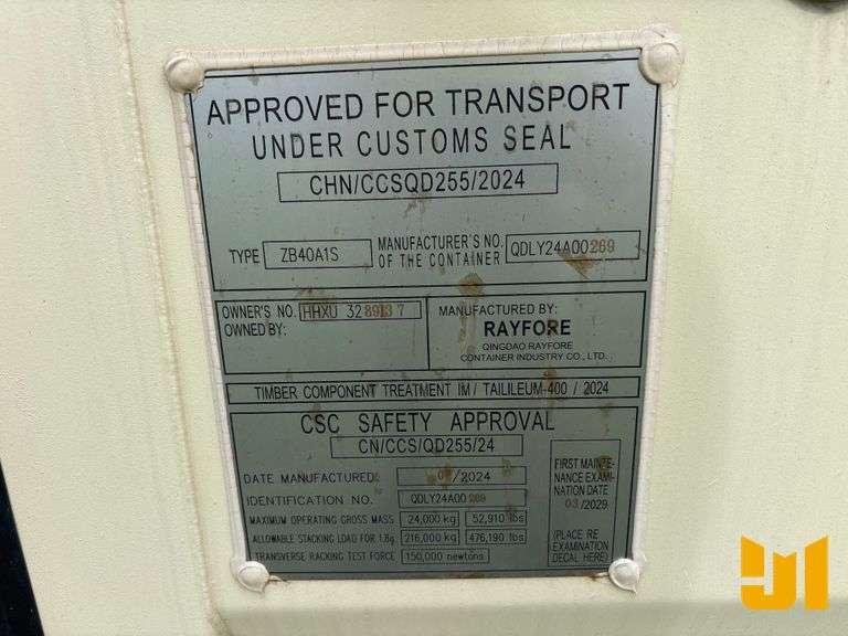 2024 RAYFORE 40' HIGH CUBE CONTAINER SN: HHXU3289137