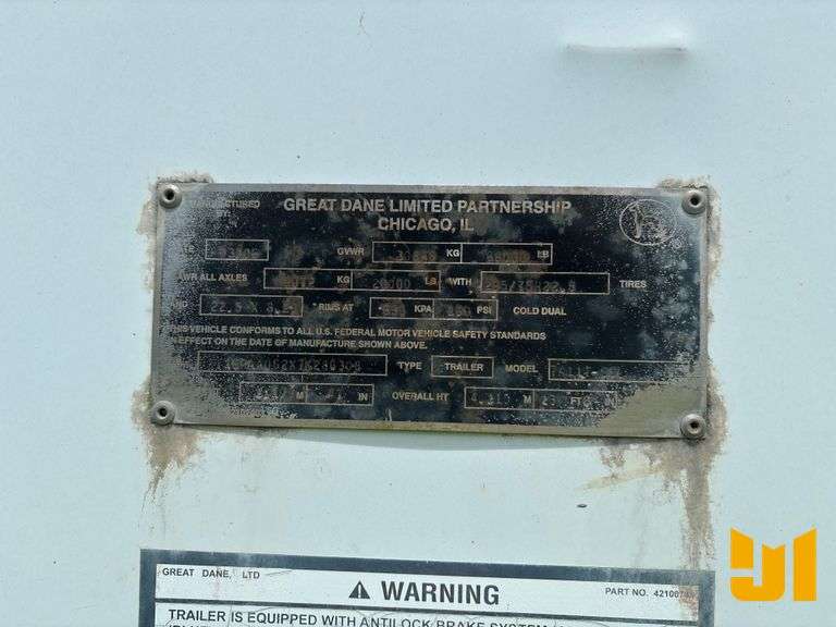 2007 GREAT DANE TRAILERS 53'X102" VAN TRAILER VIN: 1GRAA062X7K286308