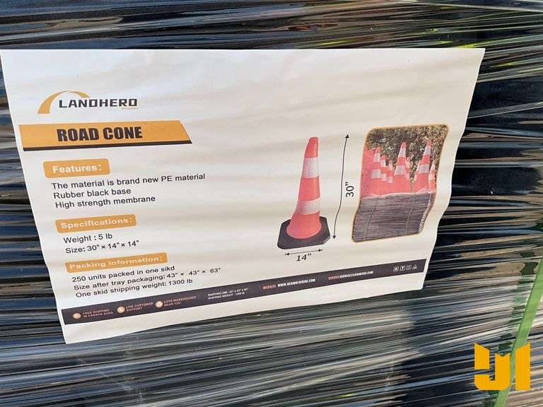UNUSED LANDHERO ROAD CONES (250)
