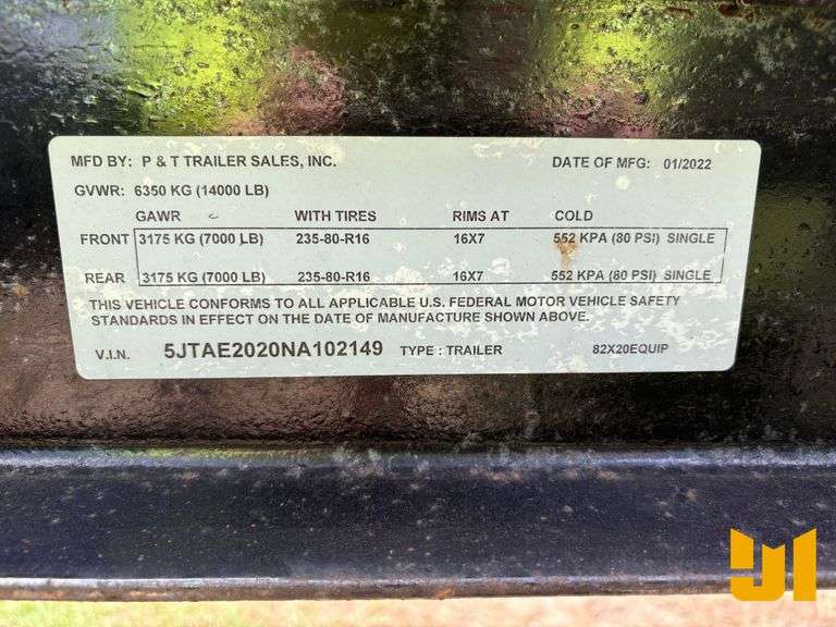 2022 P&T 82X20EQUIP EQUIPMENT TRAILER 8'X18' VIN: 5JTAE2020NA102149