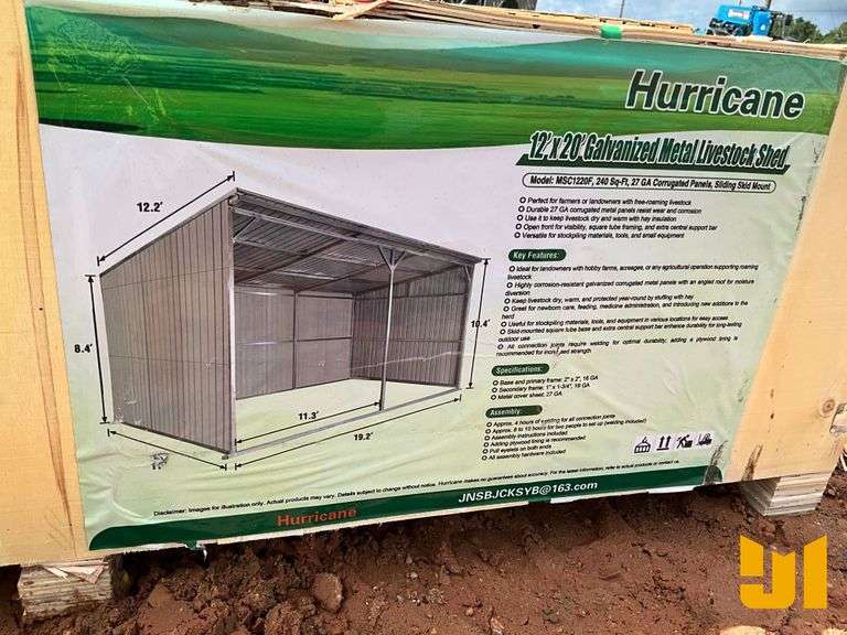 UNUSED HURRICANE MSC1220F 12' X 20' GALVANIZED LIVESTOCK SHED