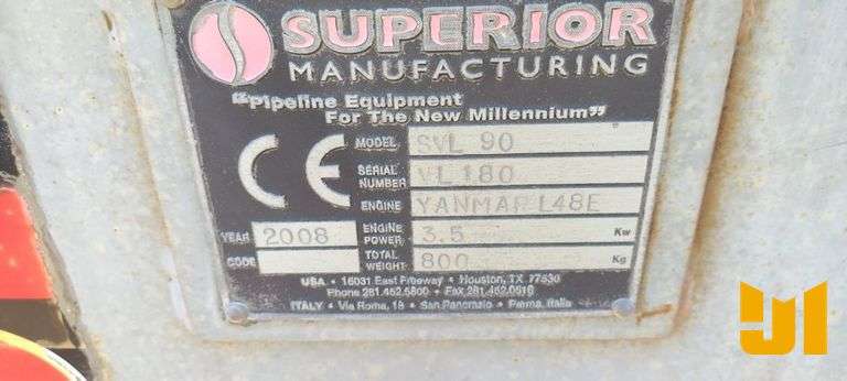 2008 SUPERIOR SVL90 SN: VL180 9 TON VACUUM LIFT SN: VL180