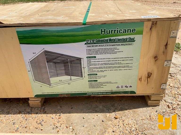 UNUSED HURRICANE MCF1220F 12' X 20' GALVANIZED LIVESTOCK SHED