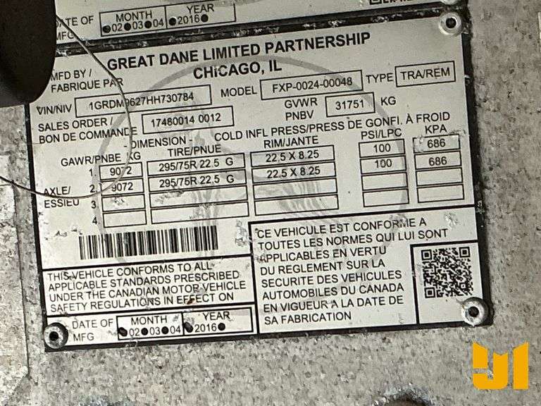 2017 GREAT DANE TRAILERS FREEDOM XP FXP-0024-00048 48'X102" ALUMINUM FLATBED TRAILER VIN: 1GRDM9627H