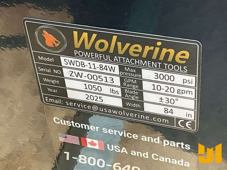 UNUSED 2025 WOLVERINE SWDB-11-84W 84 INCH HYDRAULIC BLADE SN: ZW-00513