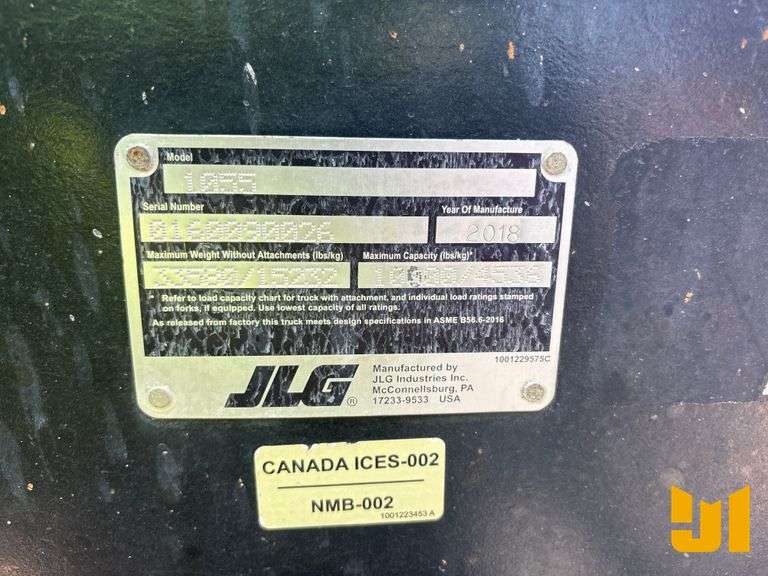 2018 JLG 1055 10000 LB TELESCOPIC FORKLIFT SN: 0160090026