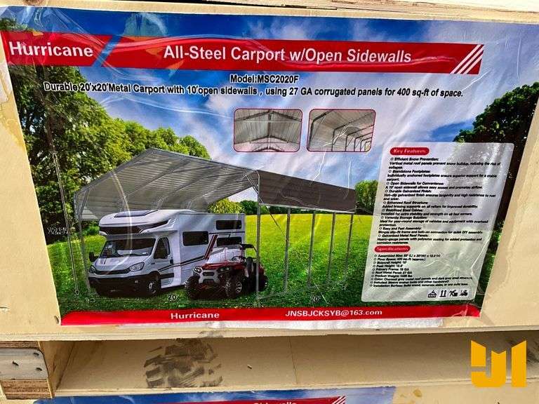 UNUSED HURRICAN MAC2020F 20' X 20' STEEL CARPORT W/ OPEN SIDEWALLS