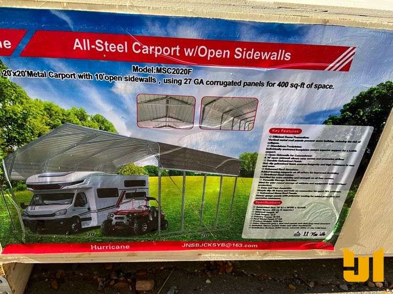 20X20 ALL STEEL CARPORT W/OPEN SIDEWALLS