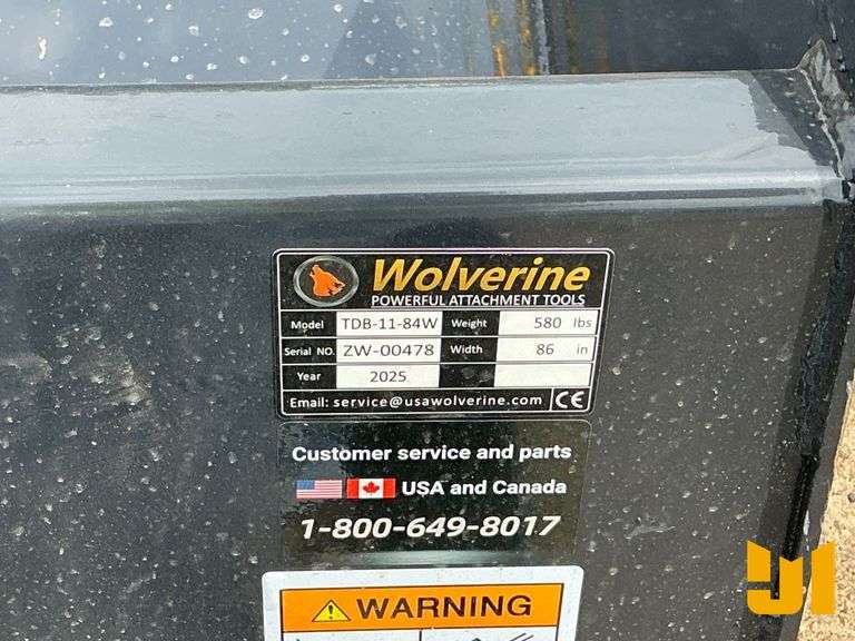 UNUSED 2025 WOLVERINE TDB-11-84W 86 INCH SMOOTH BUCKET SN: ZW-00478