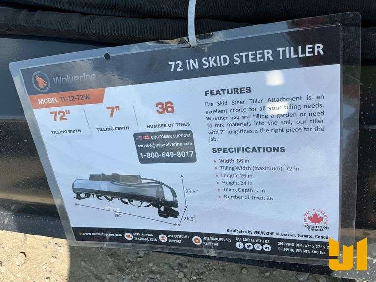 UNUSED 2025 WOLVERINE TL-12-72W 72 INCH ROTO TILLER SN: ZW-02273