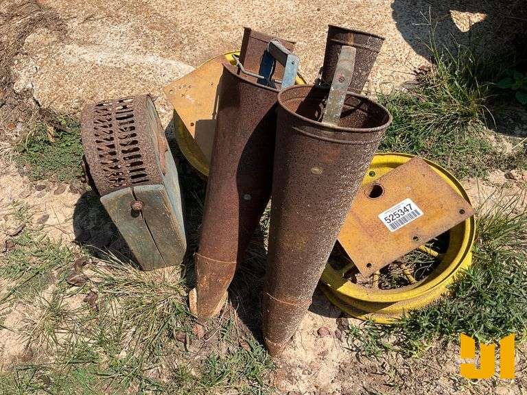 VINTAGE HAND PLANTERS, SHELLER, & (2) SPOKED WHEELS