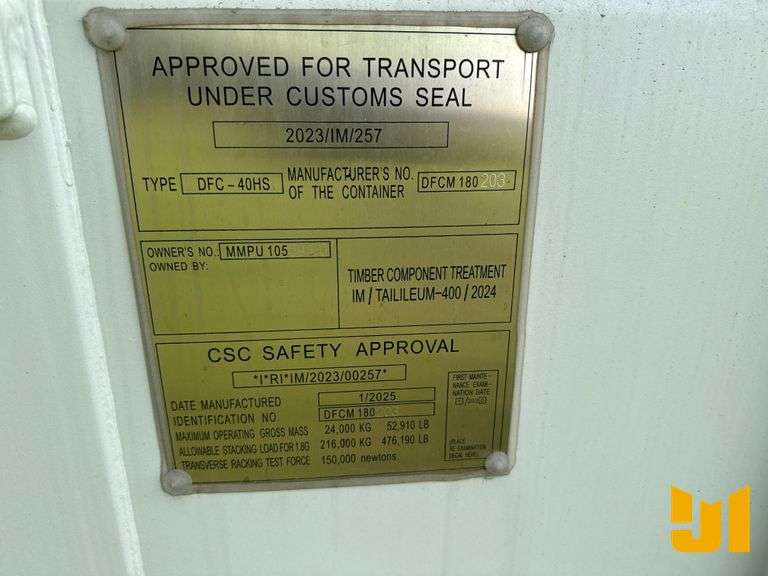 2025 40' HIGH CUBE CONTAINER SN: MMPU1055940