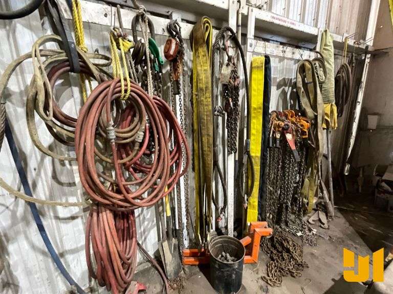 LOT OF CHAINFALLS, SLINGS, SHACKLES AND AIR LINE
