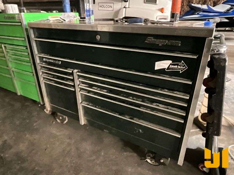 TOOLBOX, GREEN MICA, SS TOP, WITH VARIOUS HAND TOOL TO