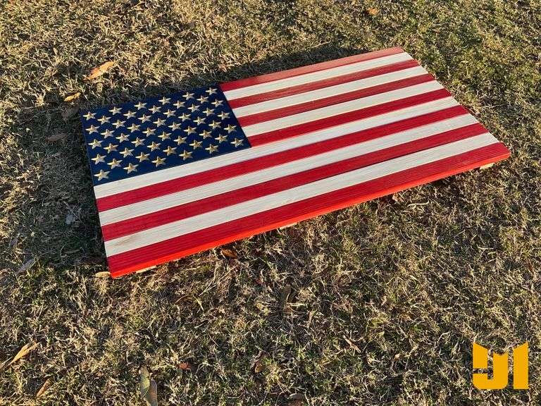 CHARITY LOT - HANDMADE WOOD AMERICAN FLAG TO BENEFIT K9'S