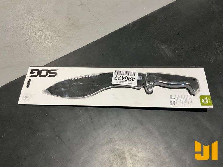 18” SOG MACHETE, RUBBER HANDLE, DOUBLE TOOTH SAW, WITH SHEATH