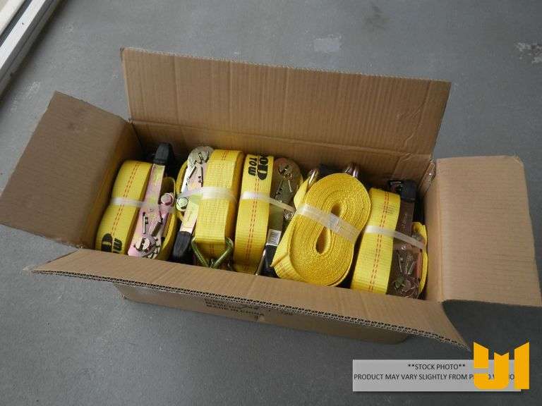 UNUSED QTY OF (10) WOOD TUFF TOW 2"X27' RATCHET TIE DOWN STRAPS