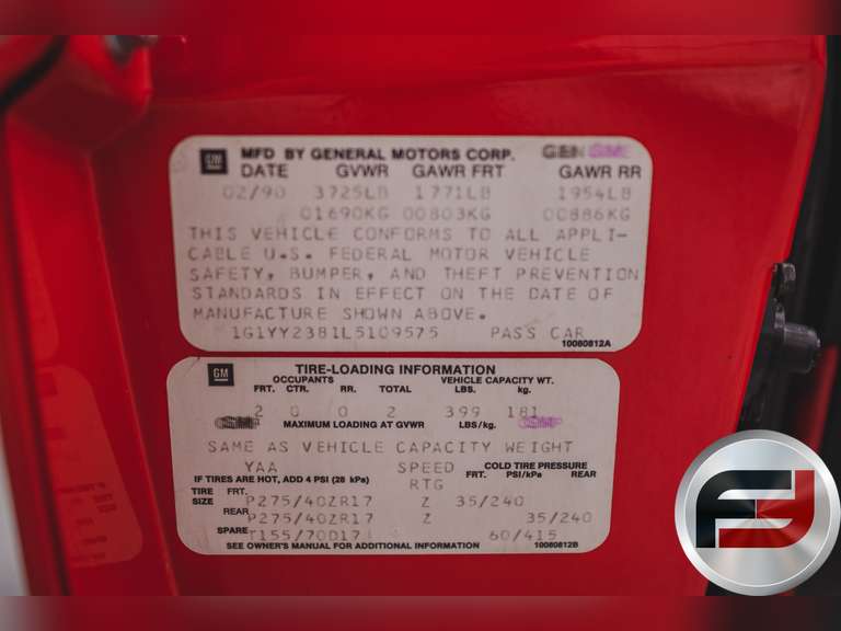 1990 CHEVROLET CORVETTE VIN: 1G1YY2381L5109575