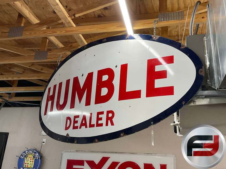 HUMBLE OIL DEALER SIGN, ENAMEL, SINGLE SIDED, 96” X 48”