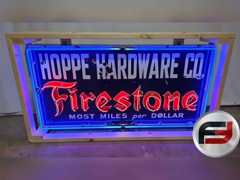 ORIGINAL FIRESTONE PORCELAIN NEON SIGN, 60" X 30", NEW NEON