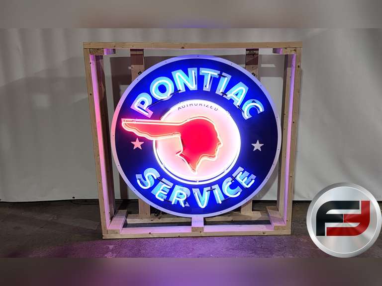 CUSTOM PONTIAC TIN NEON SIGN, 48" X 48", NEW NEON