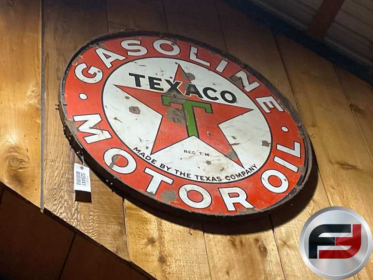 TEXACO GASOLINE & MOTOR OIL PORCELAIN SIGN WITH OUTER MOUNTING