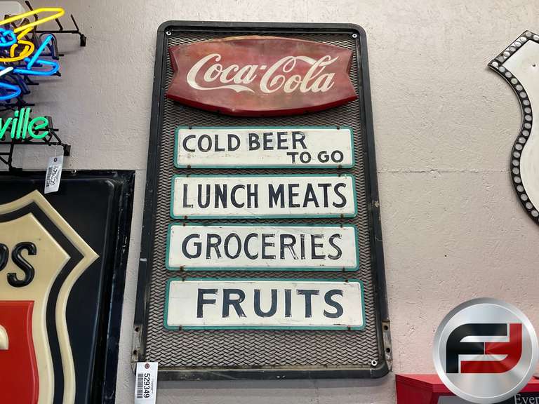COCA-COLA EMBOSSED SIGNS, COLD BEER TO GO, LUNCH MEAT, GROCERIES,
