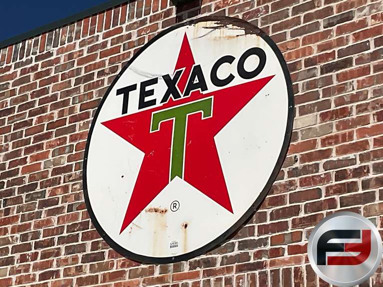 TEXACO GAS AND OIL PORCELAIN SIGN, 72” DIAM.