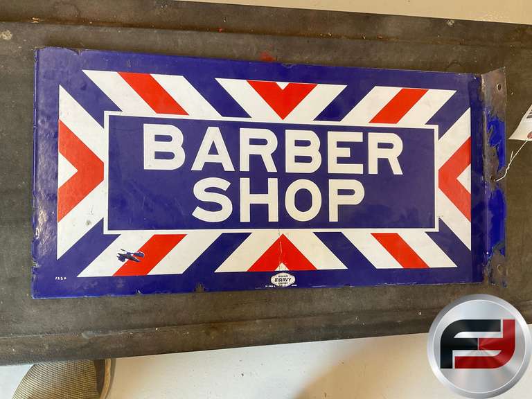 BARBER SHOP FLANGE SIGN, DOUBLE SIDED, 24” X 12”