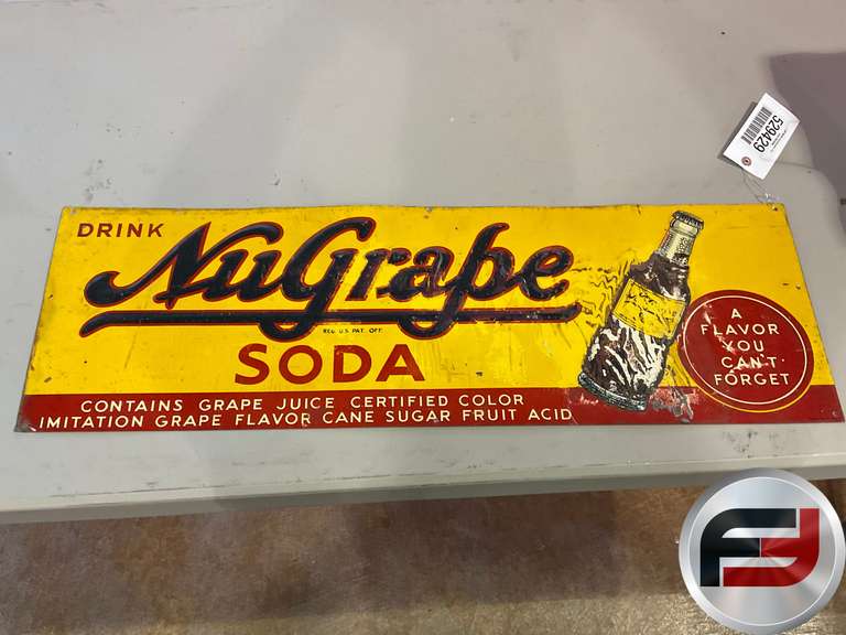 NUGRAPE SODA TIN SIGN, 36" X 12"