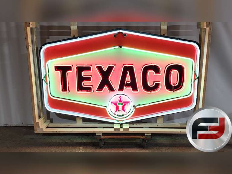 ORIGINAL TEXACO PORCELAIN NEON SIGN, 60"X48" , NEW NEON GLASS,