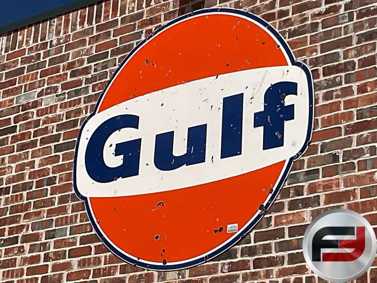 GULF GAS AND OIL PORCELAIN SIGN, 80” X 72”