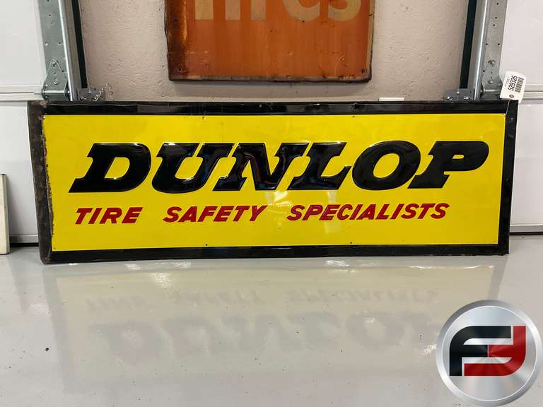 DUNLOP, TIRE SAFETY SPECIALISTS TIN SIGN, 54” X 18”