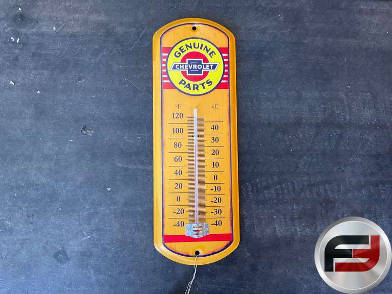 CHEVROLET GENUINE PARTS TIN THERMOMETER, 4” X 12”