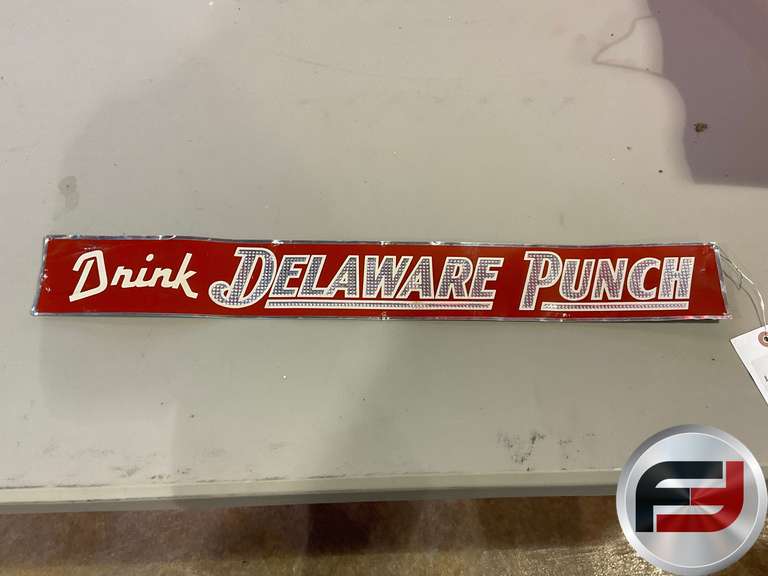DRINK DELAWARE PUNCH TIN SIGN, 14" X 3"