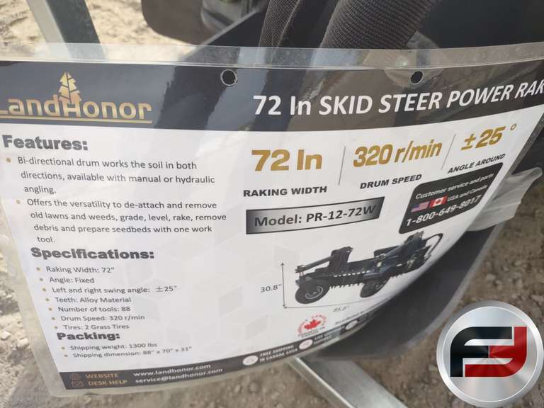 UNUSED 2025 LANDHONOR PR-12-72W 72 INCH POWER RAKE