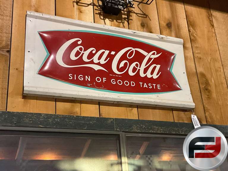 COCA-COLA EMBOSSED SIGN WITH FISH TAIL STYE LOGO