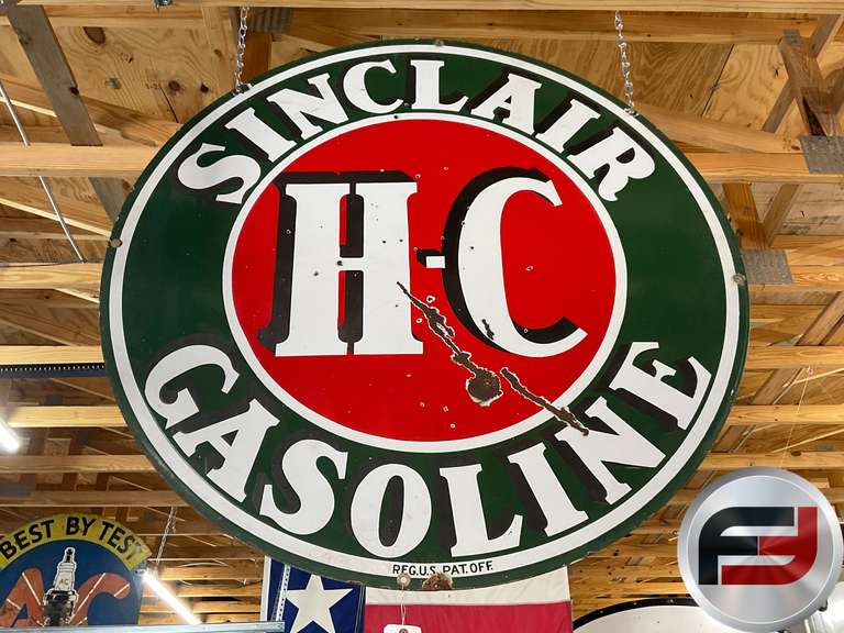 SINCLAIR GASOLINE H-C, DOUBLE SIDE ENAMEL, 48” DIAM.