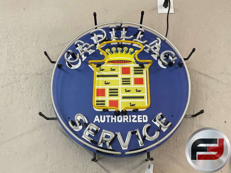 CADILLAC AUTHORIZED SERVICE NEON SIGN, 23” DIAM.