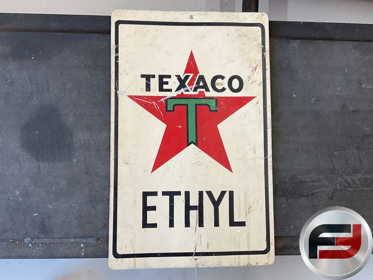 TEXACO ETHYL TIN SIGN, 12” X 19”