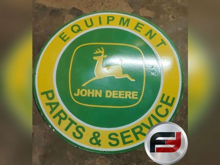 JOHN DEERE EQUIPMENT PARTS & SERVICE PORCELAIN SIGN, 30" AND